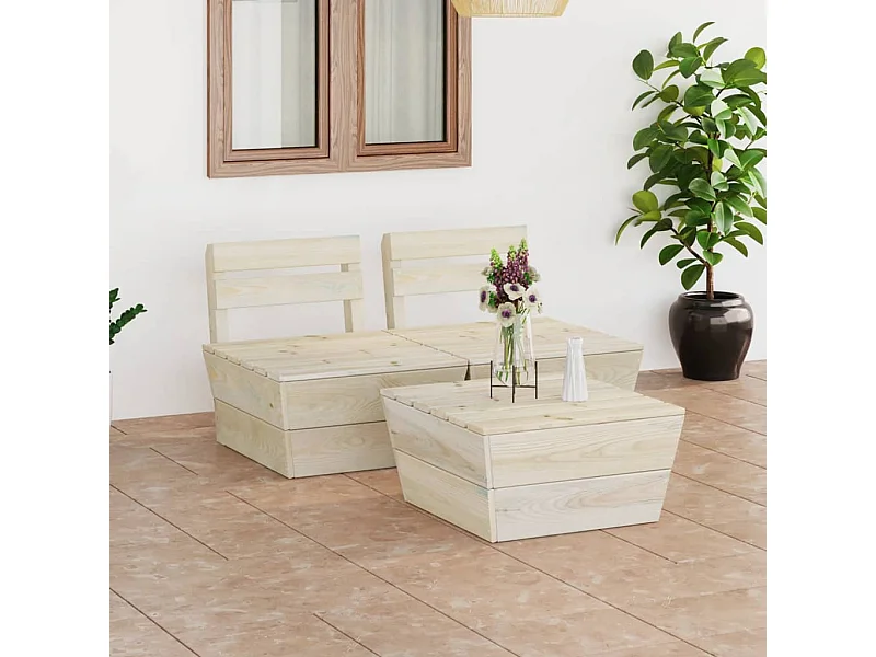 Salon de jardin palette 3 pcs Bois d'épicéa imprégné BE23361