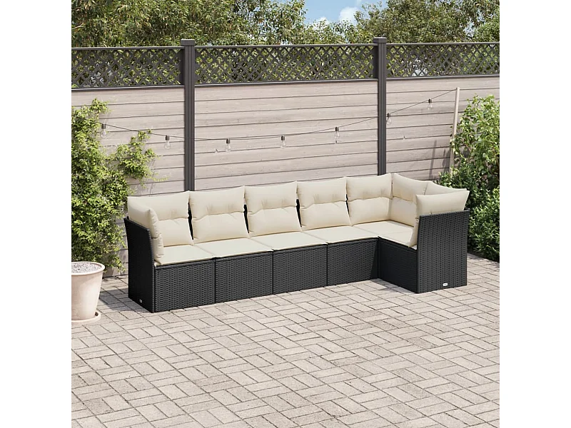 Salon de jardin 6 pcs avec coussins noir résine tressée BE62331