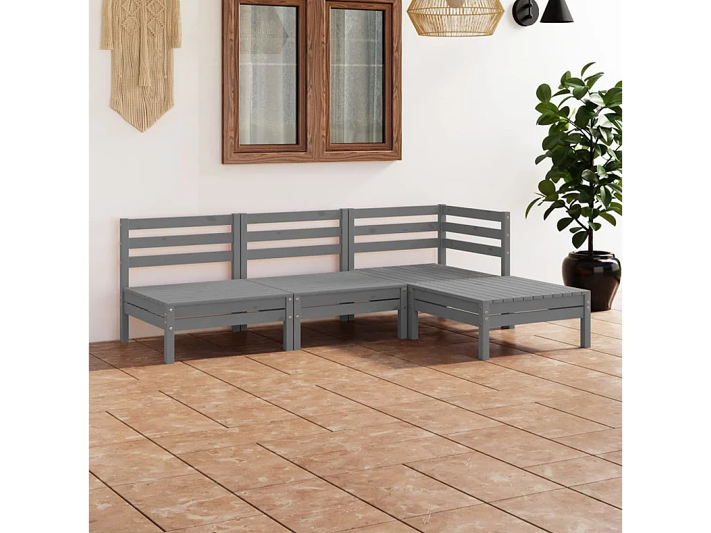4-tlg. Garten-Sitzgruppe: Sofa + Tisch | Garten-Lounge-Set Massivholz Kiefer Grau -GKD639933