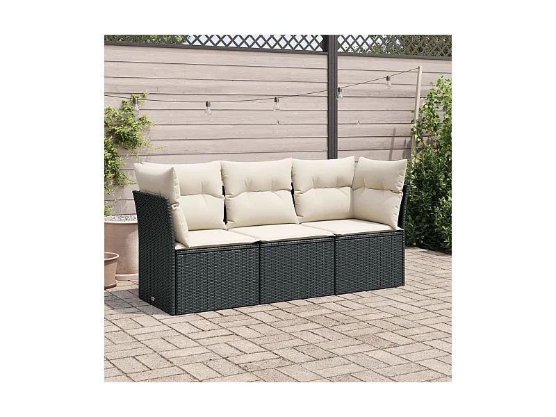 3-tlg. Garten-Sofagarnitur,Gartenmöbel-Set mit Kissen Schwarz Poly Rattan -gkd524389
