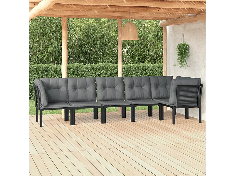 6 pcs conjunto lounge de jardim vime PE preto e cinzento PT60296