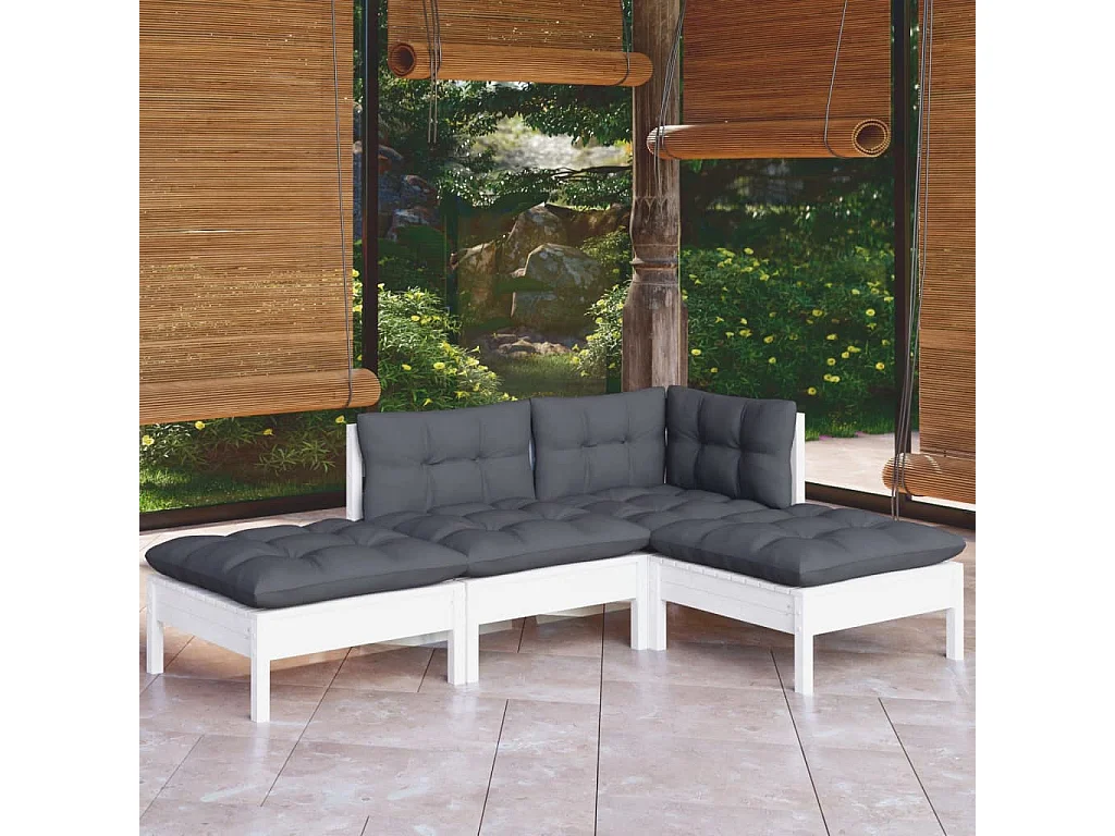 4-delige Loungeset met kussens massief grenenhout NL40162