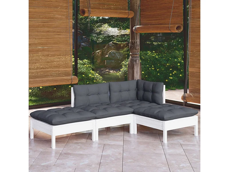 4 pzas Salón de jardín con cojines madera maciza de pino ES59671