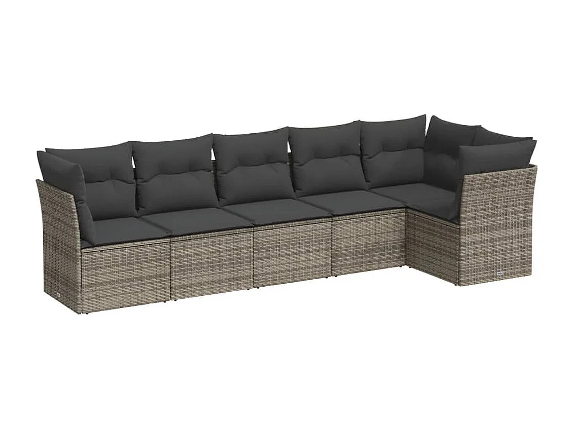 6-tlg. Garten-Sofagarnitur,Gartenmöbel-Set mit Kissen Grau Poly Rattan -gkd280647