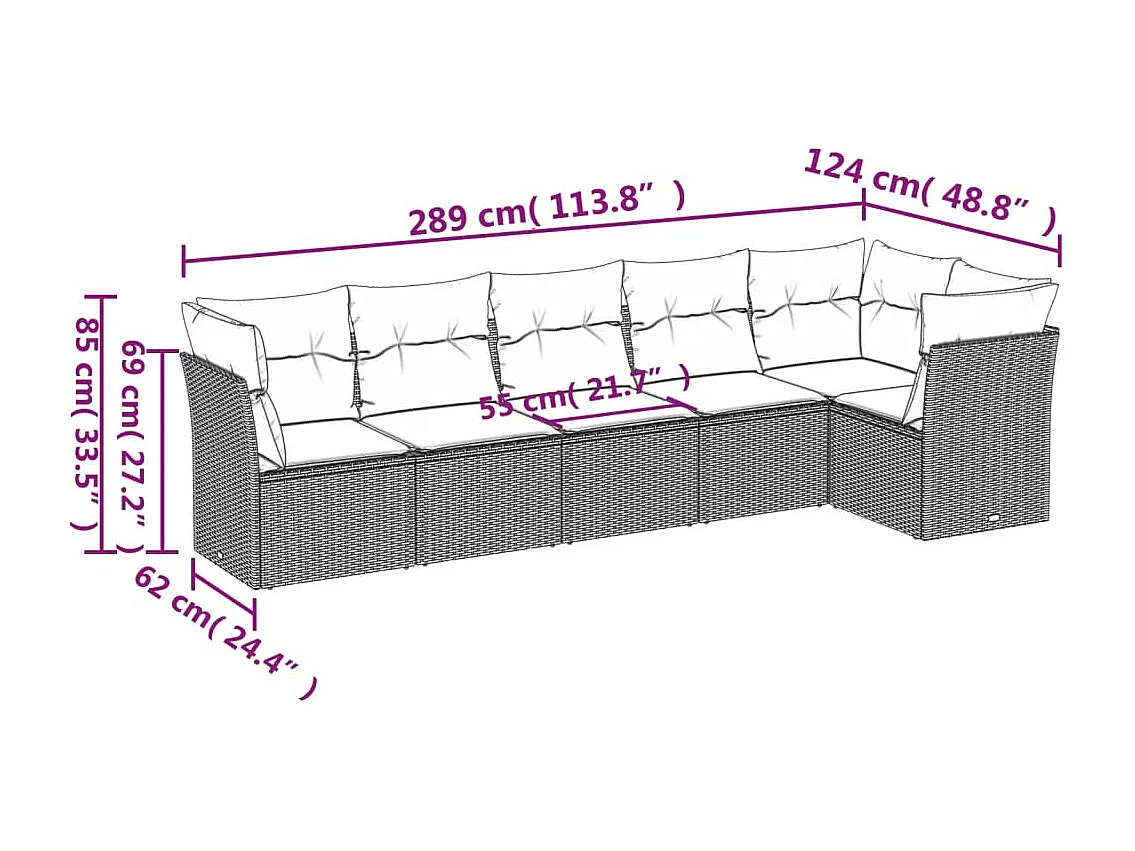 6-tlg. Garten-Sofagarnitur,Gartenmöbel-Set mit Kissen Grau Poly Rattan -gkd280647
