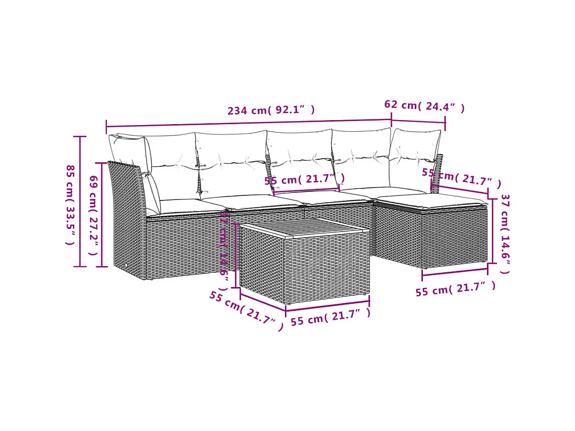 6-tlg. Garten-Sofagarnitur,Gartenmöbel-Set mit Kissen Schwarz Poly Rattan -gkd678836