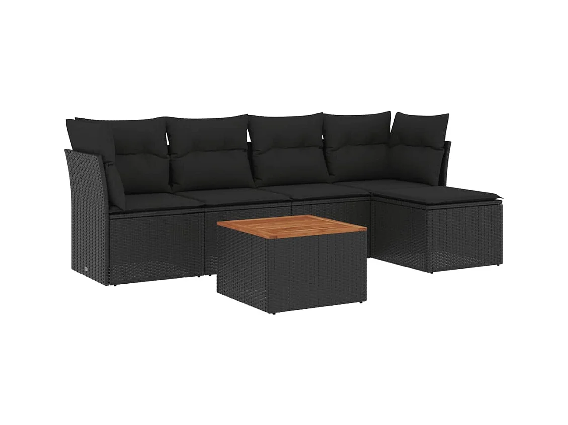 6-tlg. Garten-Sofagarnitur,Gartenmöbel-Set mit Kissen Schwarz Poly Rattan -gkd678836