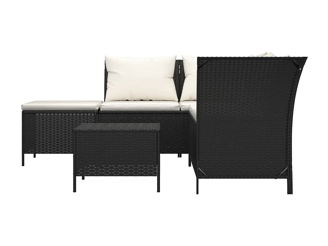 4-tlg. Garten-Sitzgruppe: Sofa + Tisch | Garten-Lounge-Set mit Kissen Schwarz Poly Rattan -GKD289583