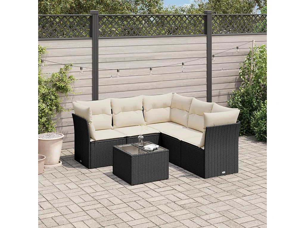 6-tlg. Garten-Sofagarnitur,Gartenmöbel-Set mit Kissen Schwarz Poly Rattan -gkd400731