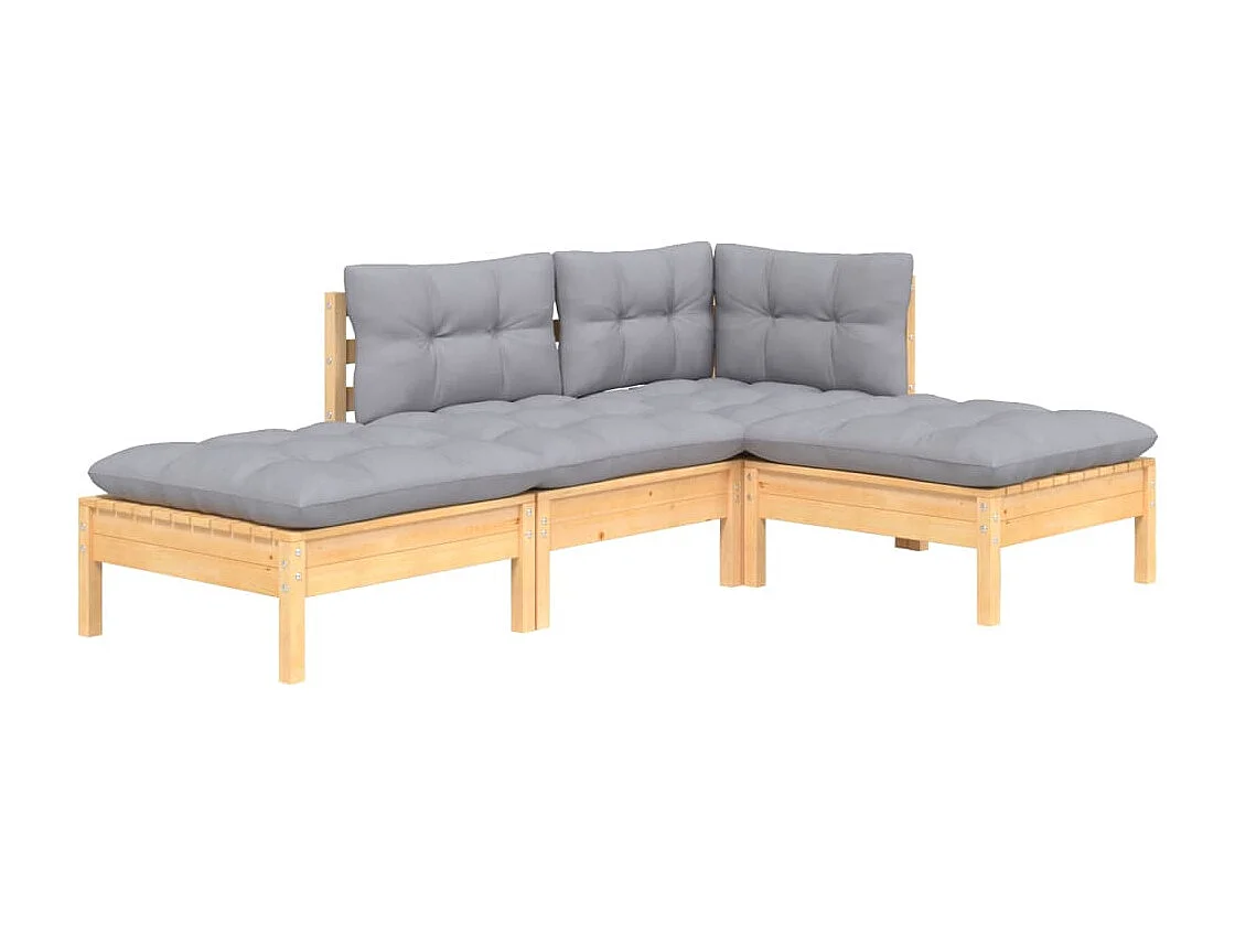 4-tlg. Garten-Sitzgruppe | Garten-Lounge-Set mit Grauen Kissen Kiefer Massivholz -GKD502784