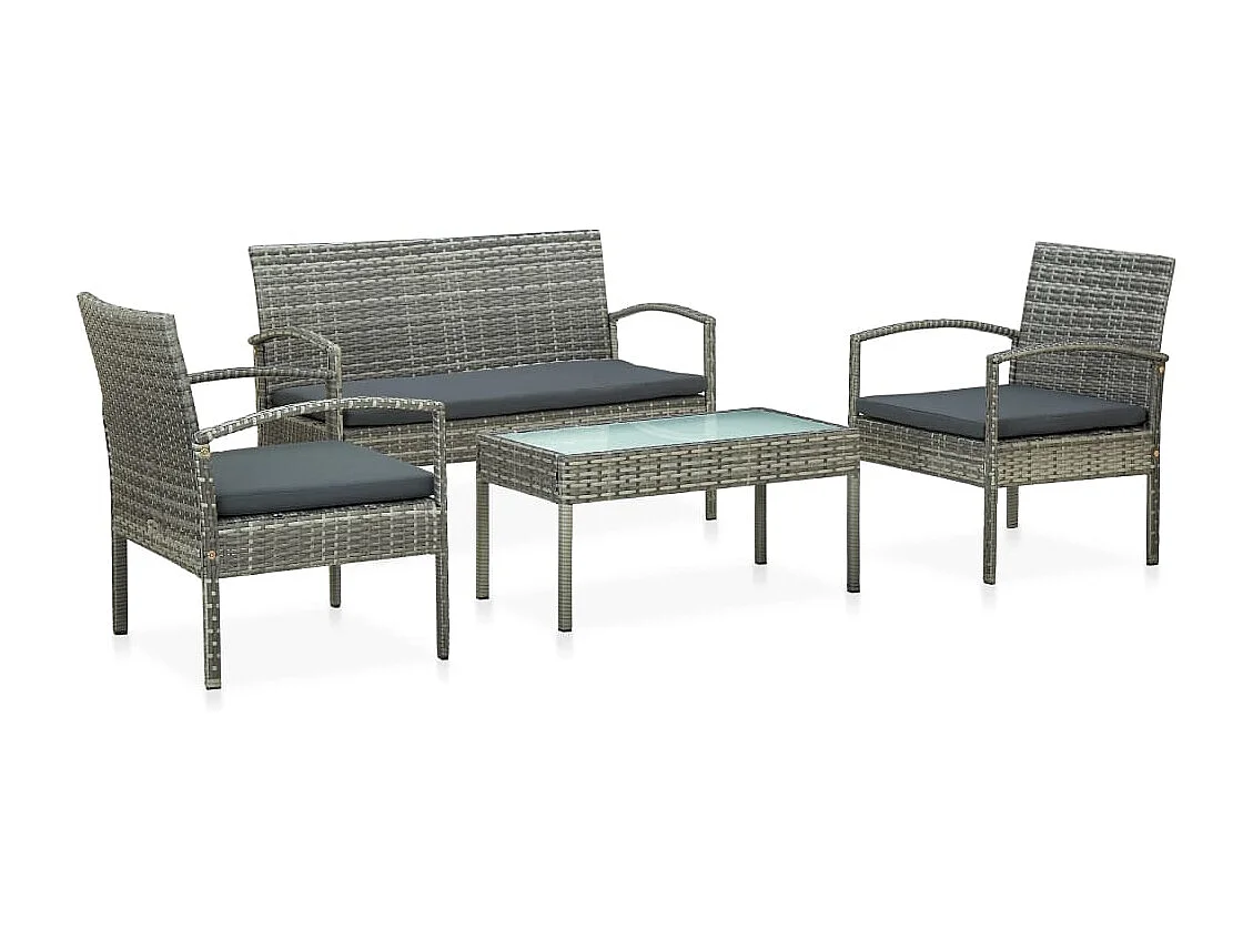 4-tlg. Garten-Sitzgruppe: Sofa + Tisch | Garten-Lounge-Set mit Auflagen Poly Rattan Grau -GKD187618