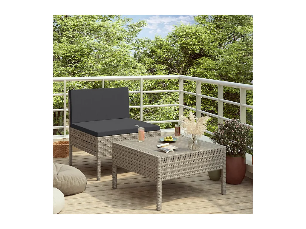 Salon de jardin 2 pcs avec coussins Résine tressée Gris BE20998