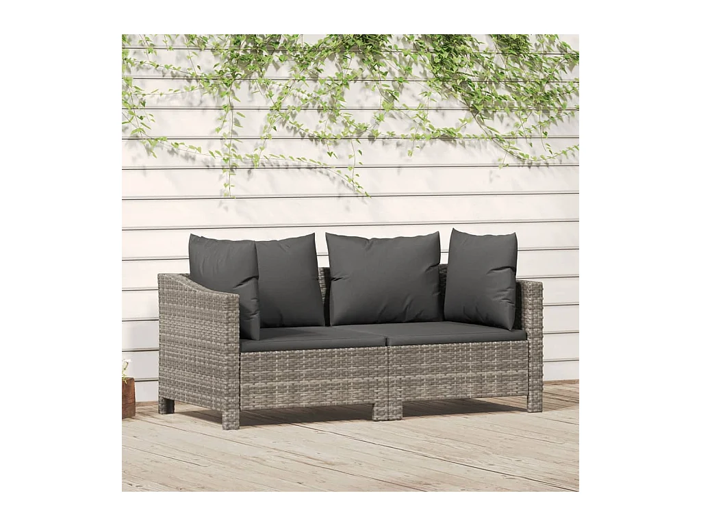 Salon de jardin 2 pcs avec coussins Gris Résine tressée BE70546