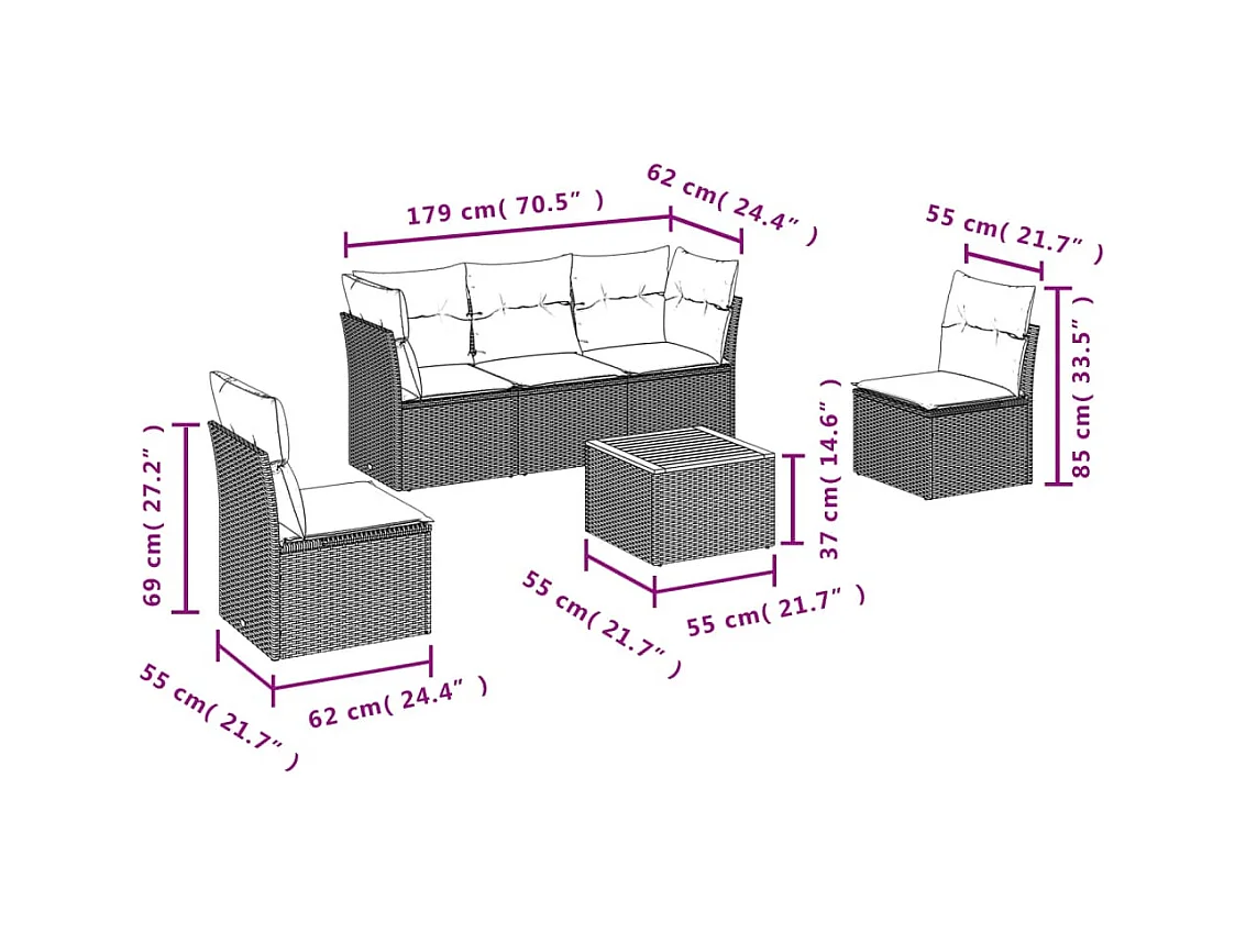 6-tlg. Garten-Sofagarnitur,Gartenmöbel-Set mit Kissen Schwarz Poly Rattan -gkd325557