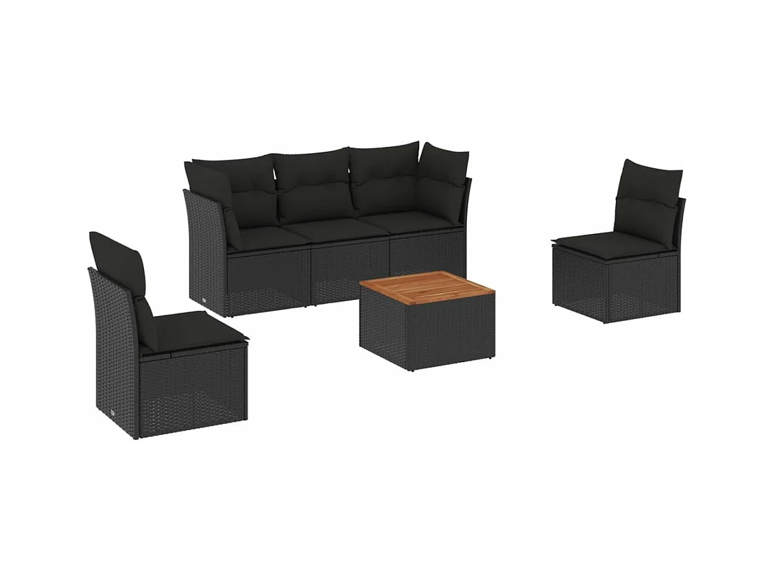 6-tlg. Garten-Sofagarnitur,Gartenmöbel-Set mit Kissen Schwarz Poly Rattan -gkd325557