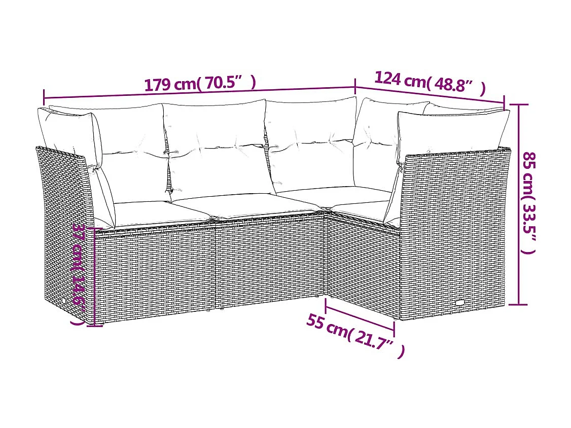 Salon de jardin avec coussins 4 pcs beige résine tressée BE77080