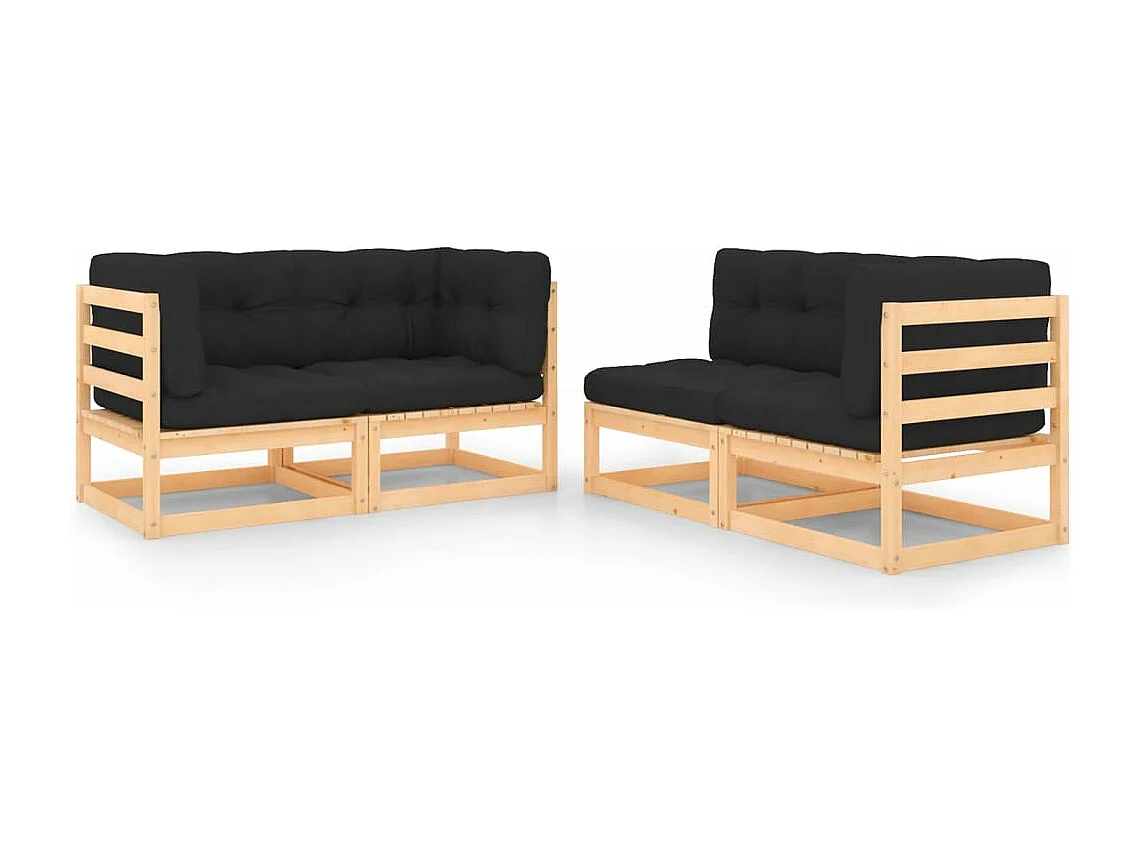 4-tlg. Garten-Sitzgruppe | Garten-Lounge-Set mit Kissen Massivholz Kiefer -GKD218170