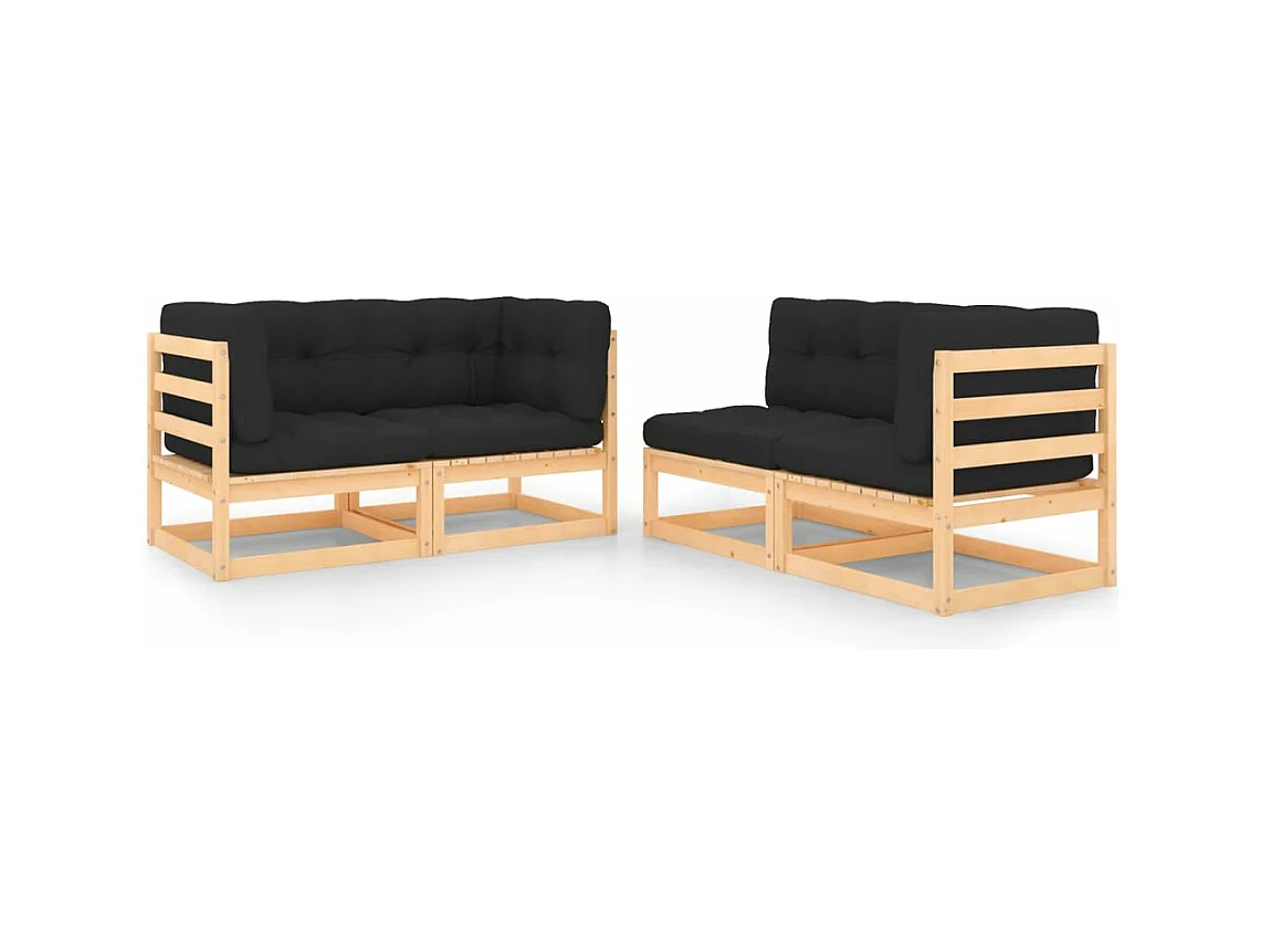 Salon de jardin 4 pcs avec coussins Bois de pin massif BE26473