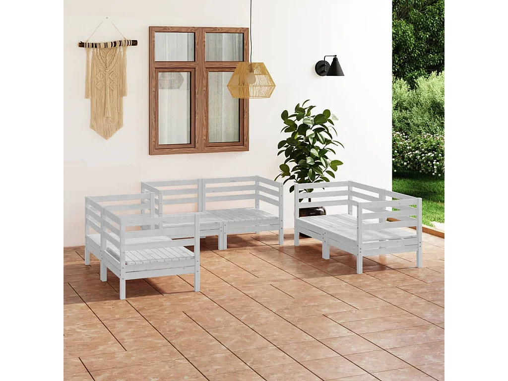 6-tlg. Garten-Sitzgruppe | Garten-Lounge-Set Weiß Massivholz Kiefer -GKD389063