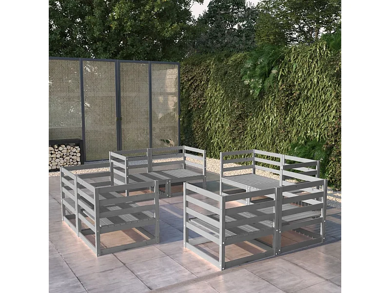 8-tlg. Garten-Sitzgruppe | Garten-Lounge-Set Grau Massivholz Kiefer -GKD938634