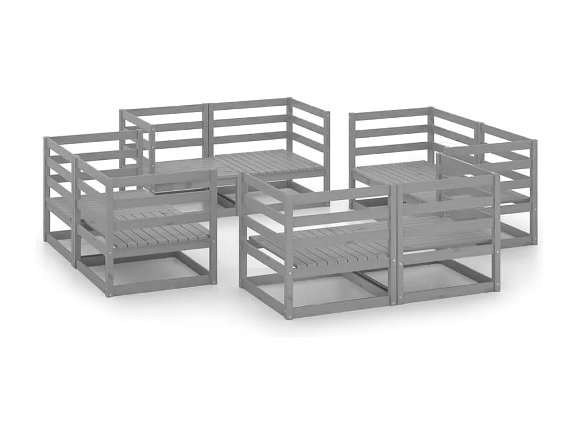8-tlg. Garten-Sitzgruppe | Garten-Lounge-Set Grau Massivholz Kiefer -GKD938634