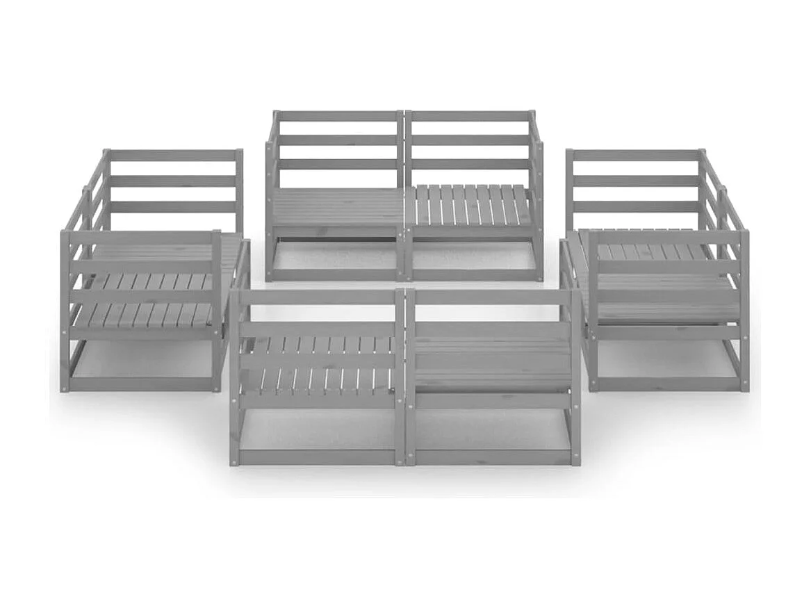 8-tlg. Garten-Sitzgruppe | Garten-Lounge-Set Grau Massivholz Kiefer -GKD938634