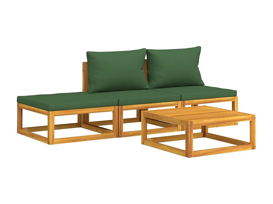 4 pzas Salón de jardín madera maciza y cojines verdes ES51108