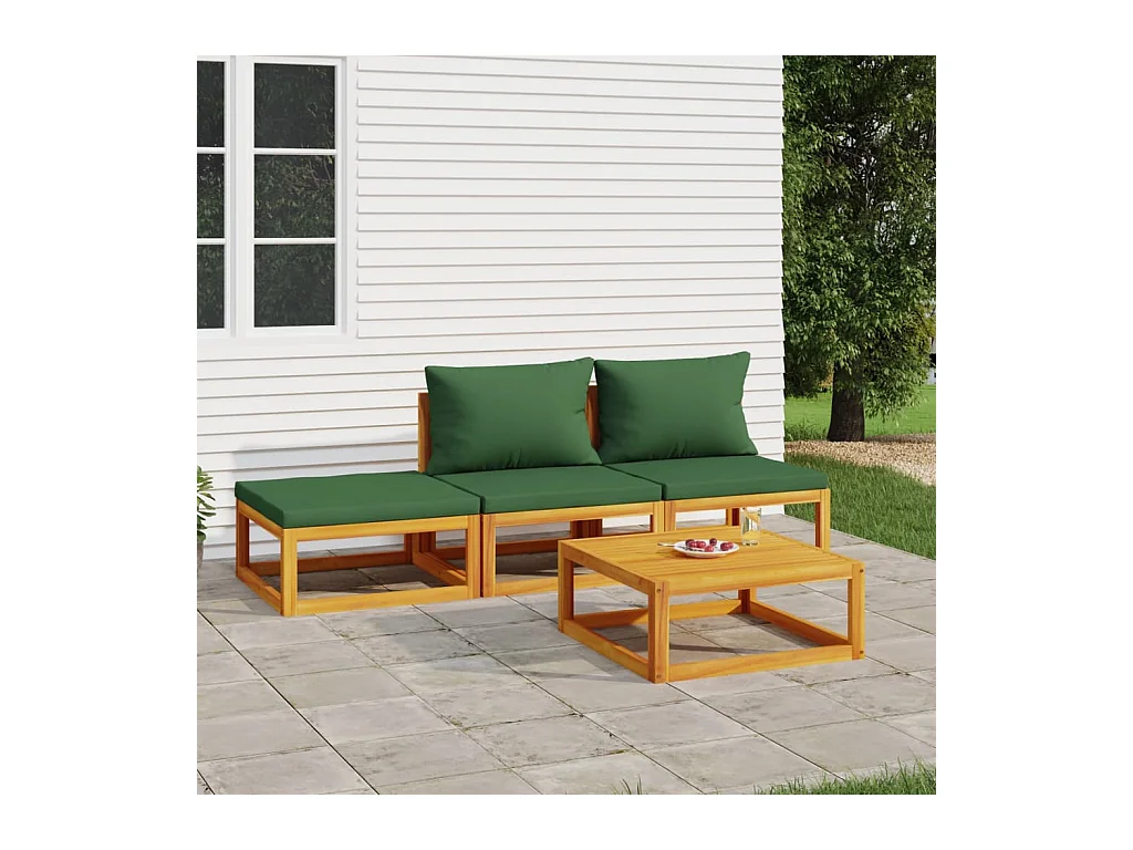 Salon de jardin 4 pcs avec coussins vert bois massif BE70054