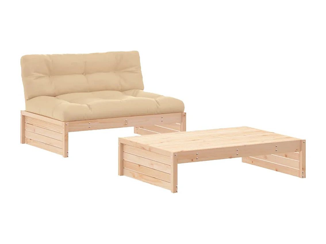 2-tlg. Garten-Sitzgruppe: Sofa + Tisch | Garten-Lounge-Set mit Kissen Massivholz -GKD692830