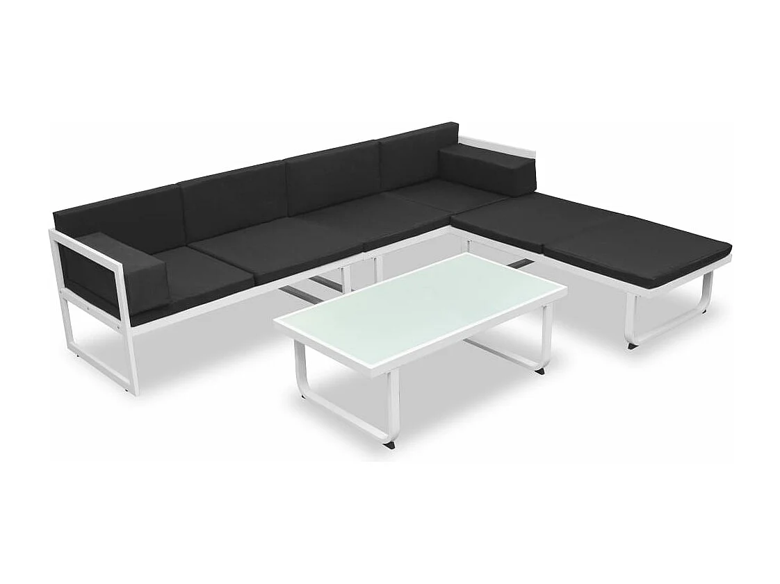 4-tlg. Garten-Sitzgruppe: Sofa + Tisch | Garten-Lounge-Set mit Auflagen Aluminium Schwarz -GKD407493