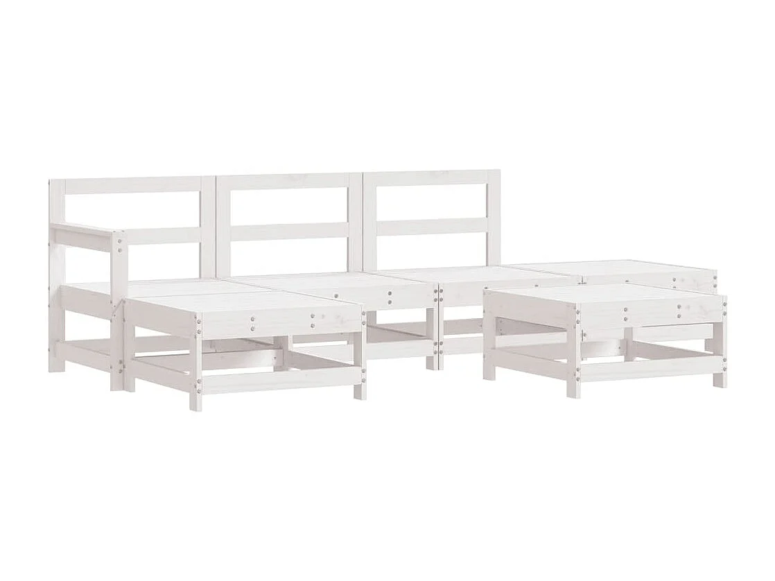 6-tlg. Garten-Sitzgruppe: Sofa + Tisch | Garten-Lounge-Set Weiß Massivholz Kiefer -GKD271175