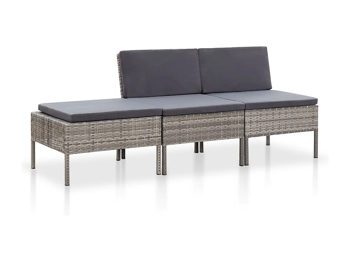 Salon de jardin 3 pcs avec coussins Résine tressée Gris BE26818