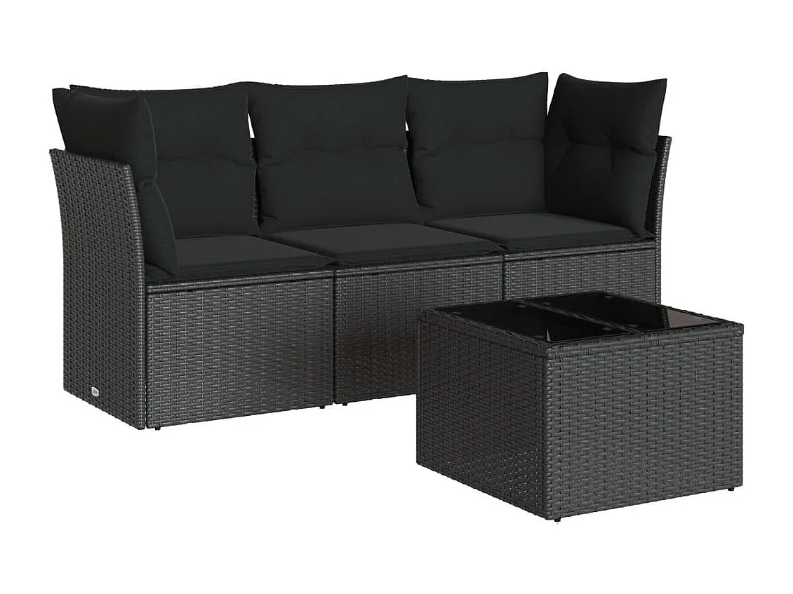 Salon de jardin 4 pcs avec coussins noir résine tressée BE59115