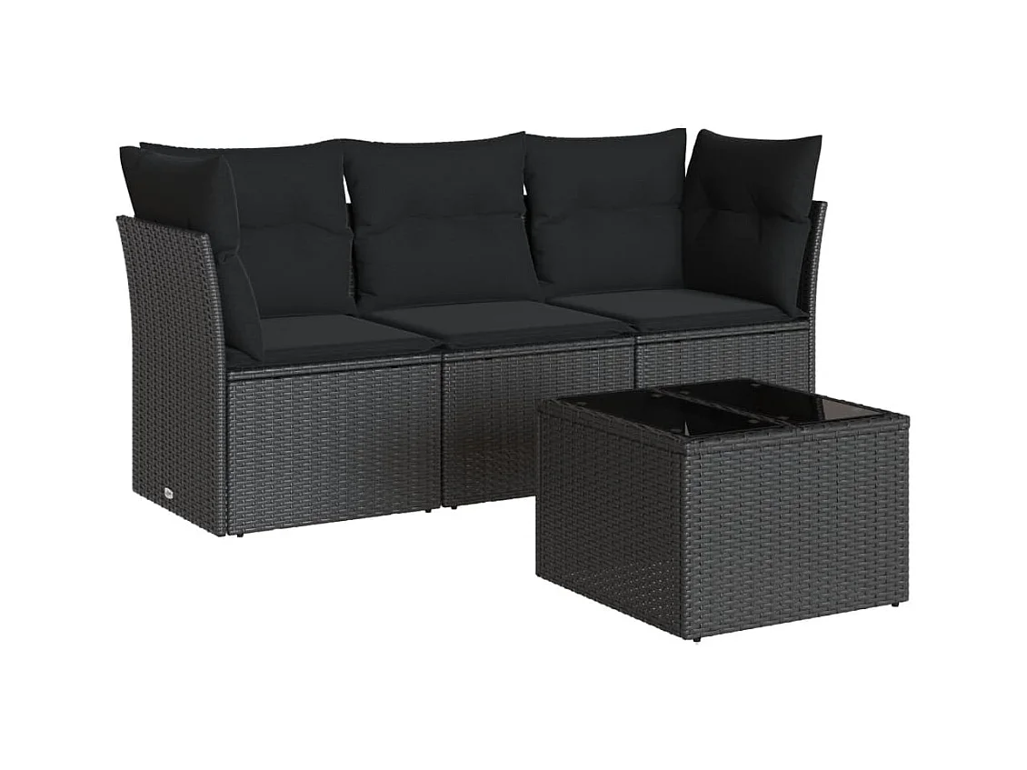 4-tlg. Garten-Sofagarnitur,Gartenmöbel-Set mit Kissen Schwarz Poly Rattan -gkd540197
