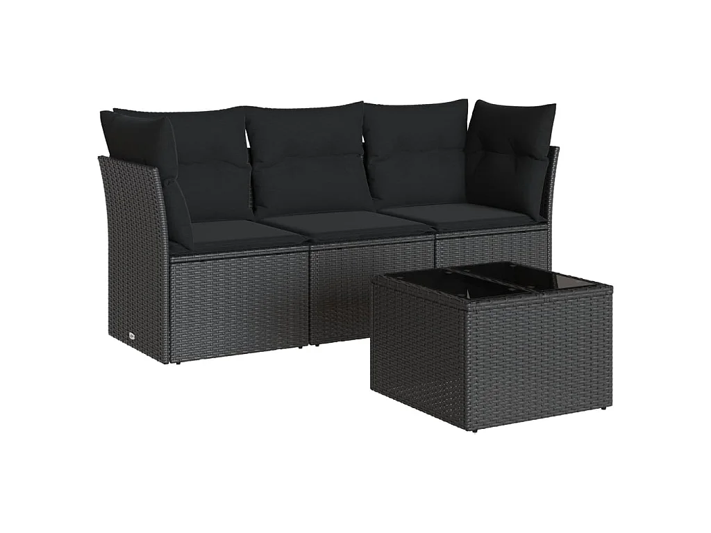 4-delige Loungeset met kussens poly rattan zwart NL17811