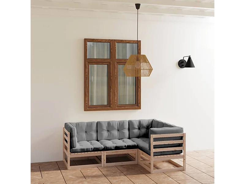 Salon de jardin 4 pcs avec coussins Bois de pin massif BE95546
