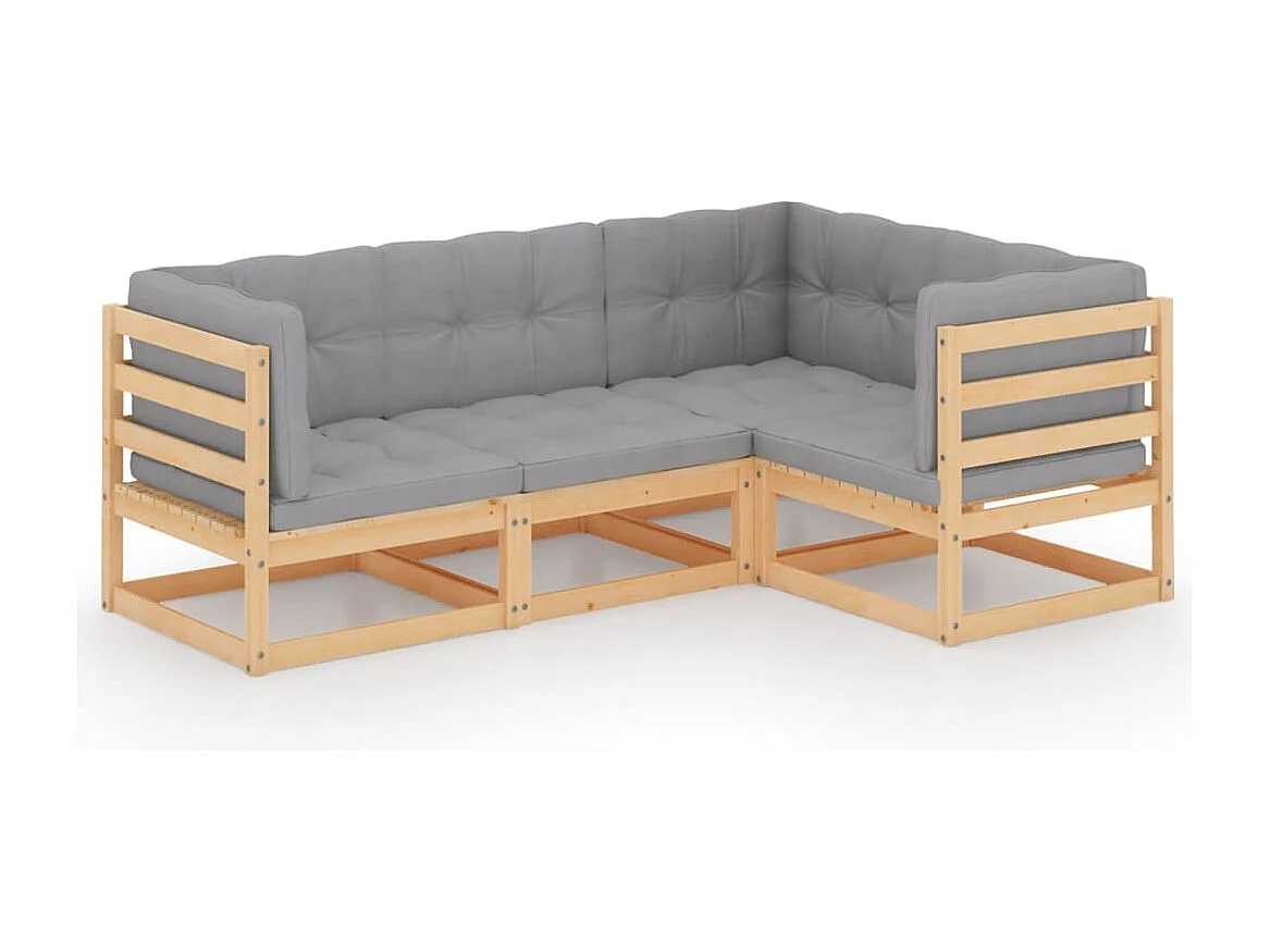 Salon de jardin 4 pcs avec coussins Bois de pin massif BE95546