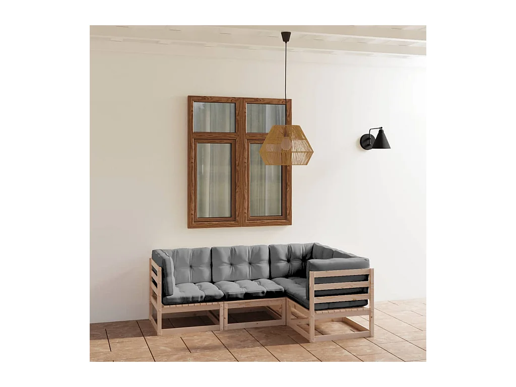 Salon de jardin 4 pcs avec coussins Bois de pin massif BE95546