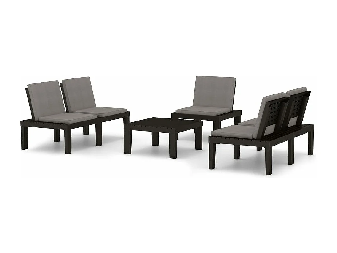 4-tlg. Garten-Sitzgruppe: Sofa + Tisch | Garten-Lounge-Set mit Kissen Kunststoff Grau -GKD337958