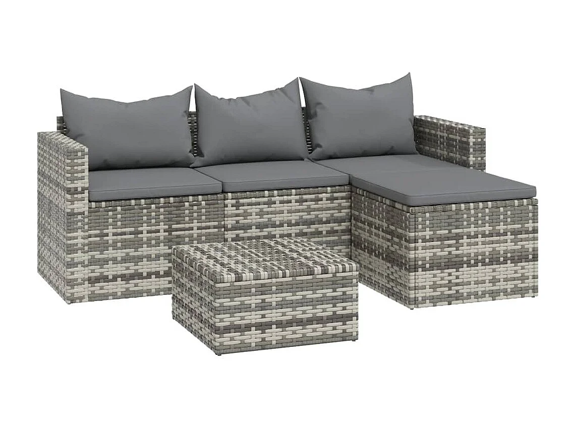 3 pcs conjunto lounge de jardim c/ almofadões vime PE cinzento PT40057