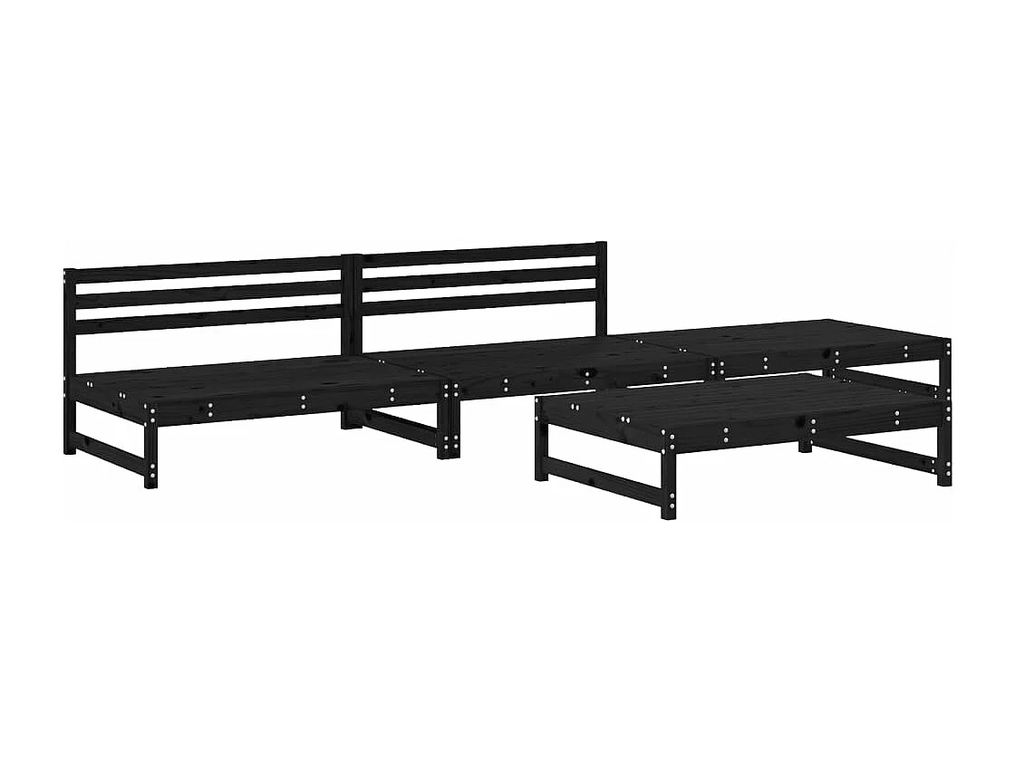 4-delige Loungeset massief grenenhout zwart NL63296