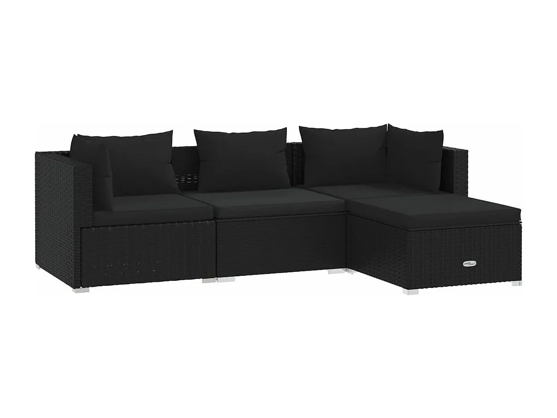 4-tlg. Garten-Sitzgruppe | Garten-Lounge-Set mit Kissen Poly Rattan Schwarz -GKD910058