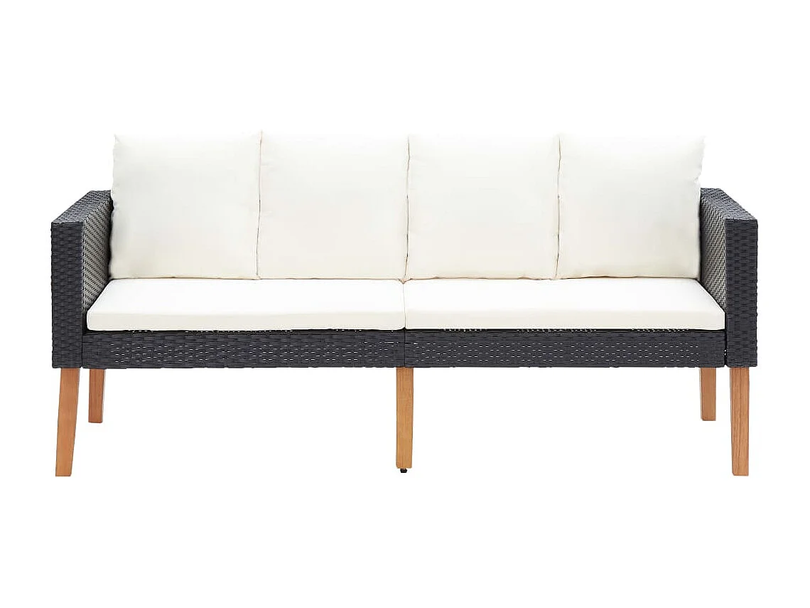 3 pcs conjunto lounge para jardim c/ almofadões vime PE preto PT80270