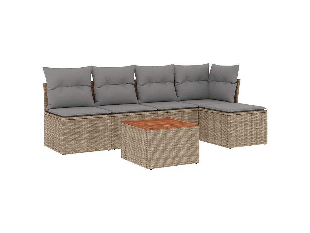 6-tlg. Garten-Sofagarnitur,Gartenmöbel-Set mit Kissen Beige Poly Rattan -gkd835877