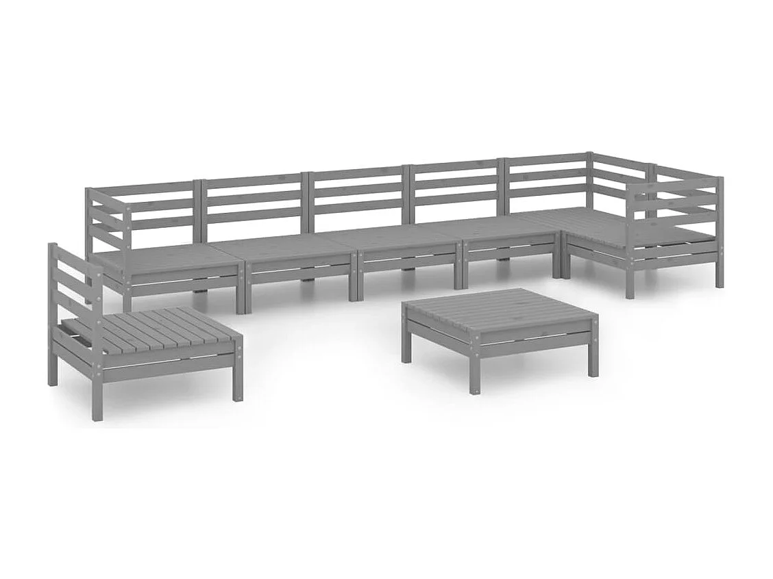 8-tlg. Garten-Sitzgruppe: Sofa + Tisch | Garten-Lounge-Set Massivholz Kiefer Grau -GKD183156