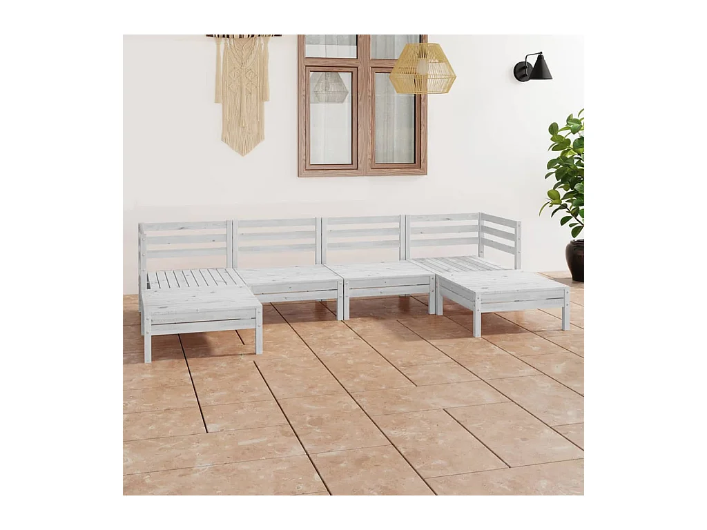 Salon de jardin 6 pcs Blanc Bois de pin massif BE60689