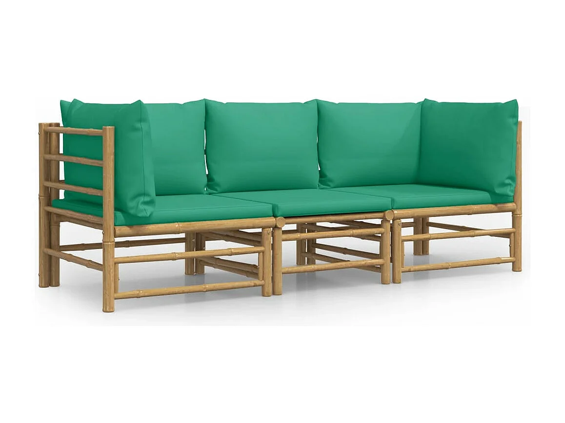 3-tlg. Garten-Sitzgruppe | Garten-Lounge-Set mit Grünen Kissen Bambus -GKD882124