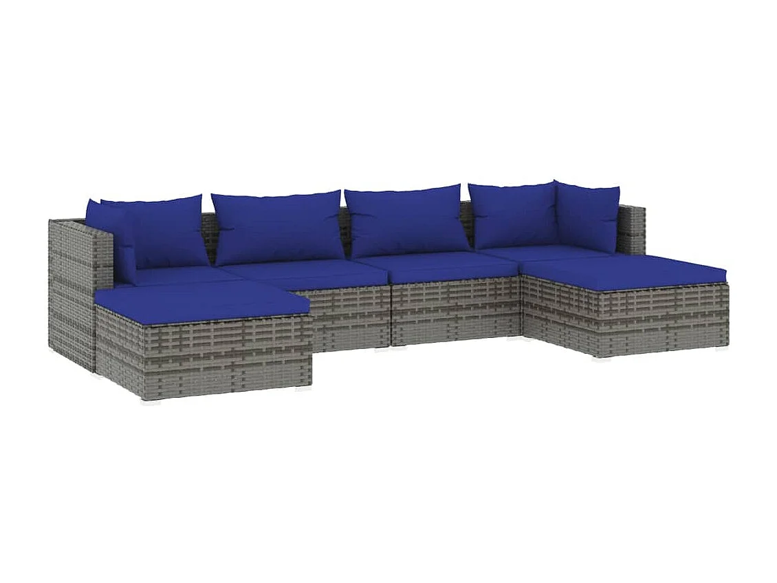 6 pcs conjunto lounge de jardim c/ almofadões vime PE cinzento PT43355