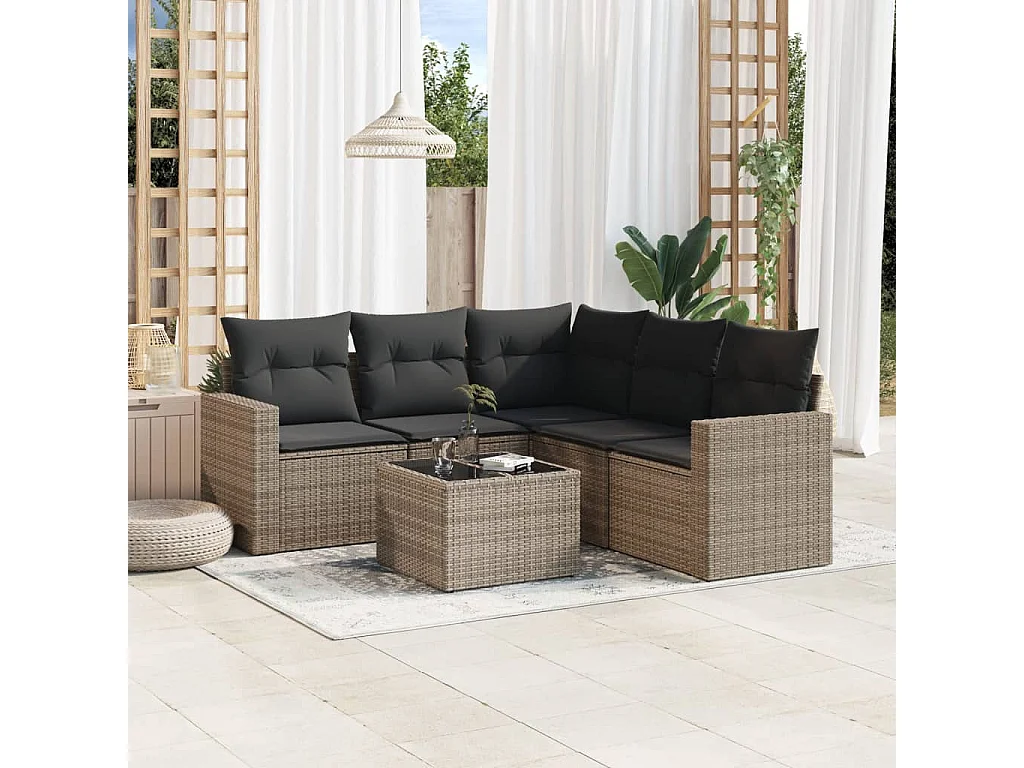 6-tlg. Garten-Sofagarnitur,Gartenmöbel-Set mit Kissen Grau Poly Rattan -gkd635939