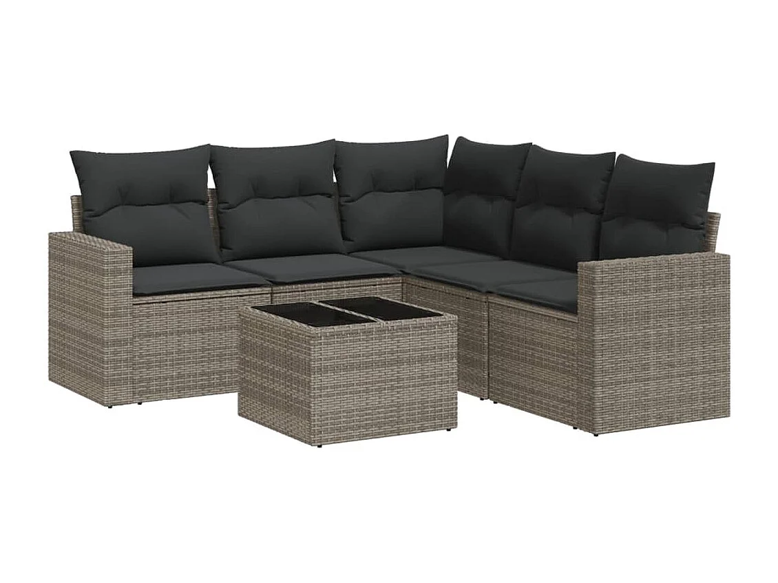 6-tlg. Garten-Sofagarnitur,Gartenmöbel-Set mit Kissen Grau Poly Rattan -gkd635939